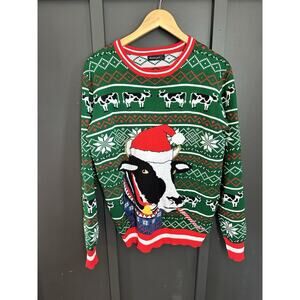 Cow Christmas Sweater, Red And Green, Size Large Men Or Women